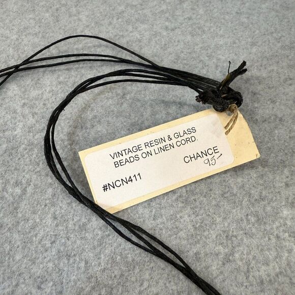 Teresa Goodall Vintage Resin Glass Bead Necklace Linen Cord Signed Boho Jewelry - Picture 3 of 12